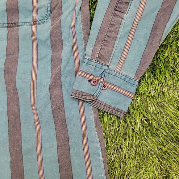 Campus Striped Button Shirt Small 20x28 Disco Hippie Baggy - Picture 12 of 12